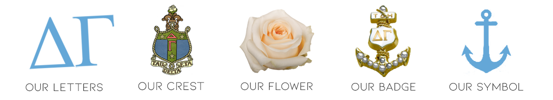 Delta Gamma symbols: our letters, our crest, our flower, our badge, our symbol.
